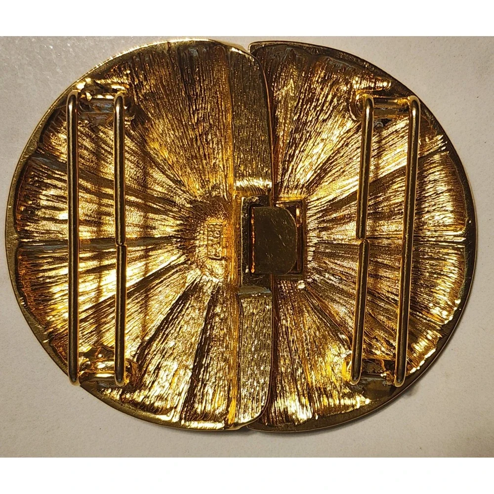 Vintage Dottie Smith Gold Tone Sunburst Belt Buckle Interlocking Two Piece